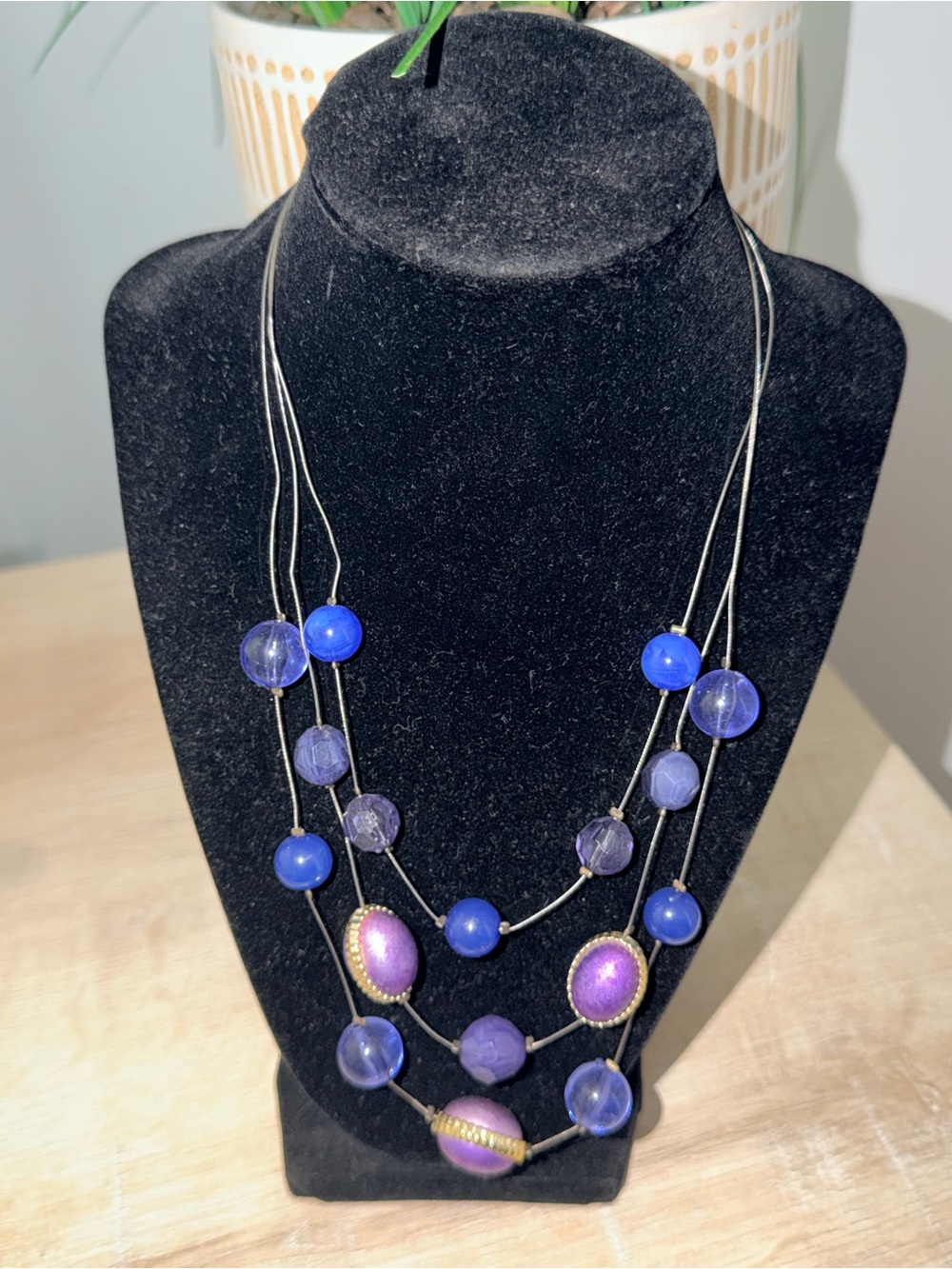 Multi-Strand Purple & Blue Beaded Women's Necklace